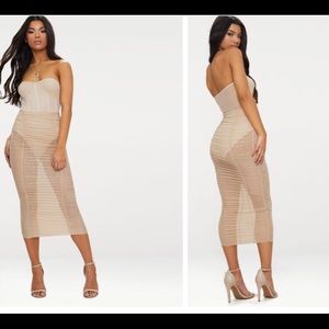 Nude Sheer Strapless Bodycon Dress